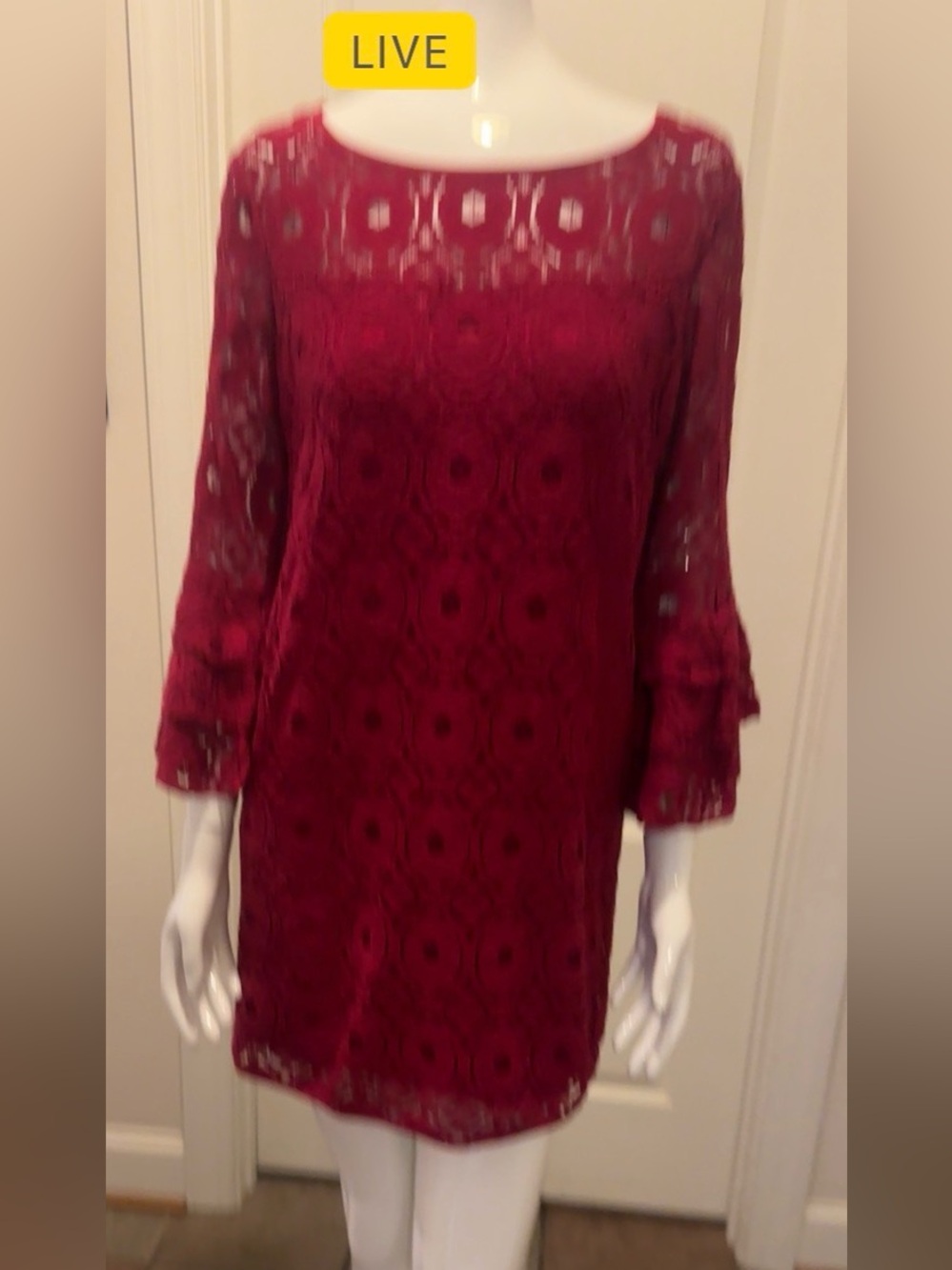 Tiana B. Burgundy Lace Shift Mini Dress